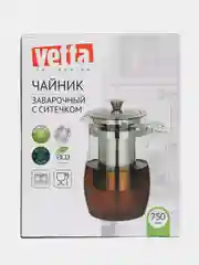 Чайник заварочный 700 мл с ситечком, нержавеющая сталь и стекло