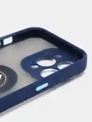 Синий чехол iPhone 13, 13 Pro, пластиковый, матовый, с кольцом и цветными кнопками