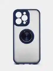 Синий чехол iPhone 13, 13 Pro, пластиковый, матовый, с кольцом и цветными кнопками