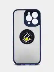 Синий чехол iPhone 13, 13 Pro, пластиковый, матовый, с кольцом и цветными кнопками