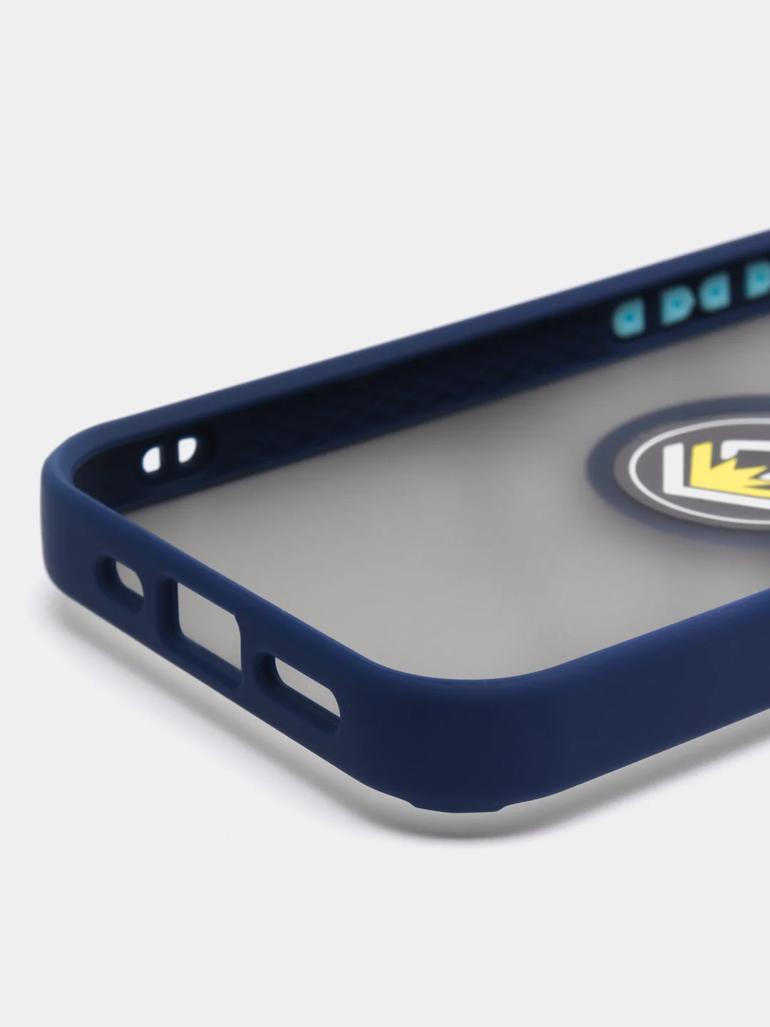 Синий чехол iPhone 13, 13 Pro, пластиковый, матовый, с кольцом и цветными кнопками