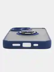 Синий чехол iPhone 13, 13 Pro, пластиковый, матовый, с кольцом и цветными кнопками