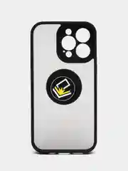 Черный чехол iPhone 13, 13 Pro, пластиковый, матовый, с кольцом и цветными кнопками