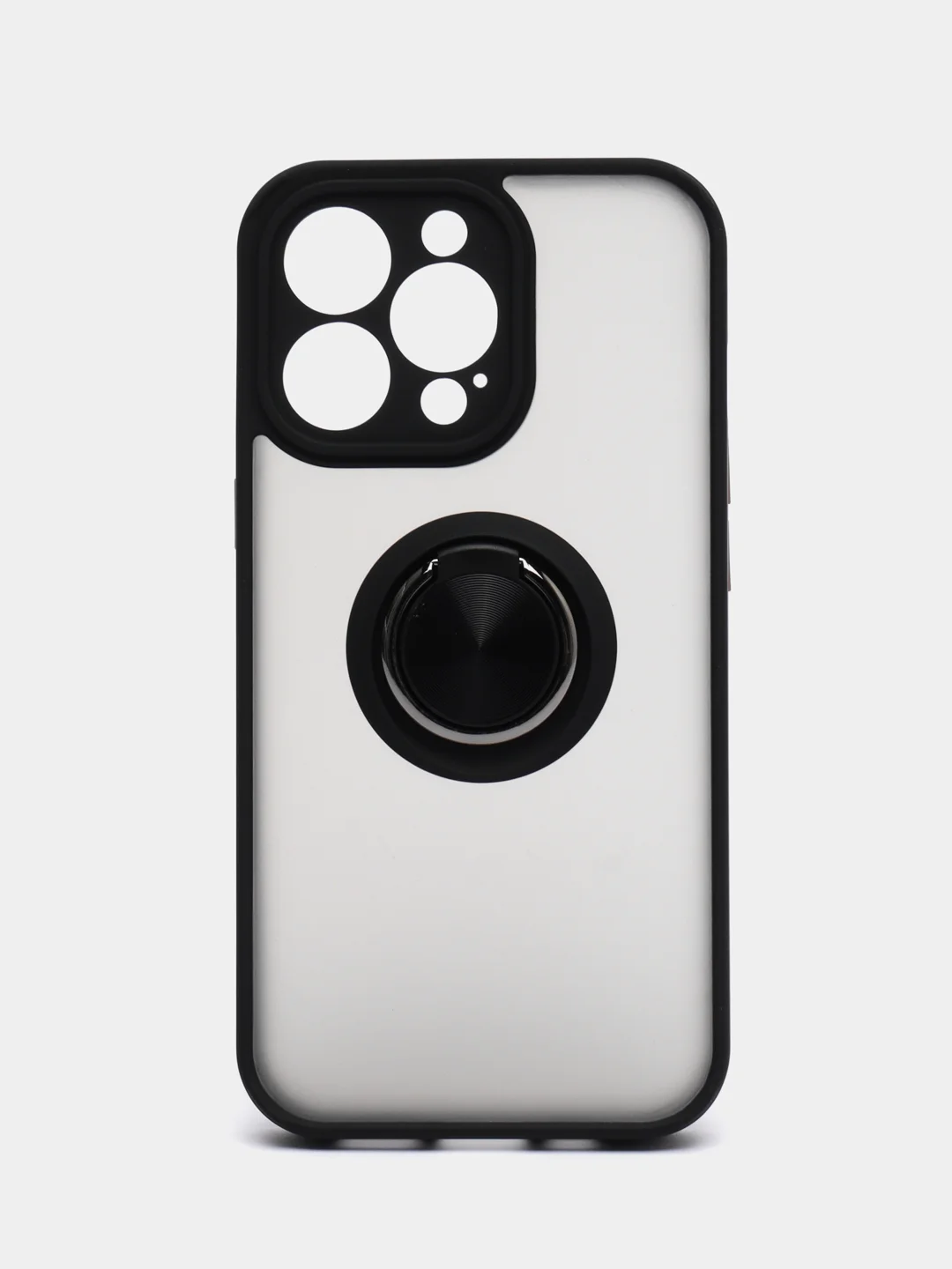 Черный чехол iPhone 13, 13 Pro, пластиковый, матовый, с кольцом и цветными кнопками