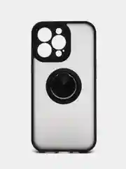 Черный чехол iPhone 13, 13 Pro, пластиковый, матовый, с кольцом и цветными кнопками