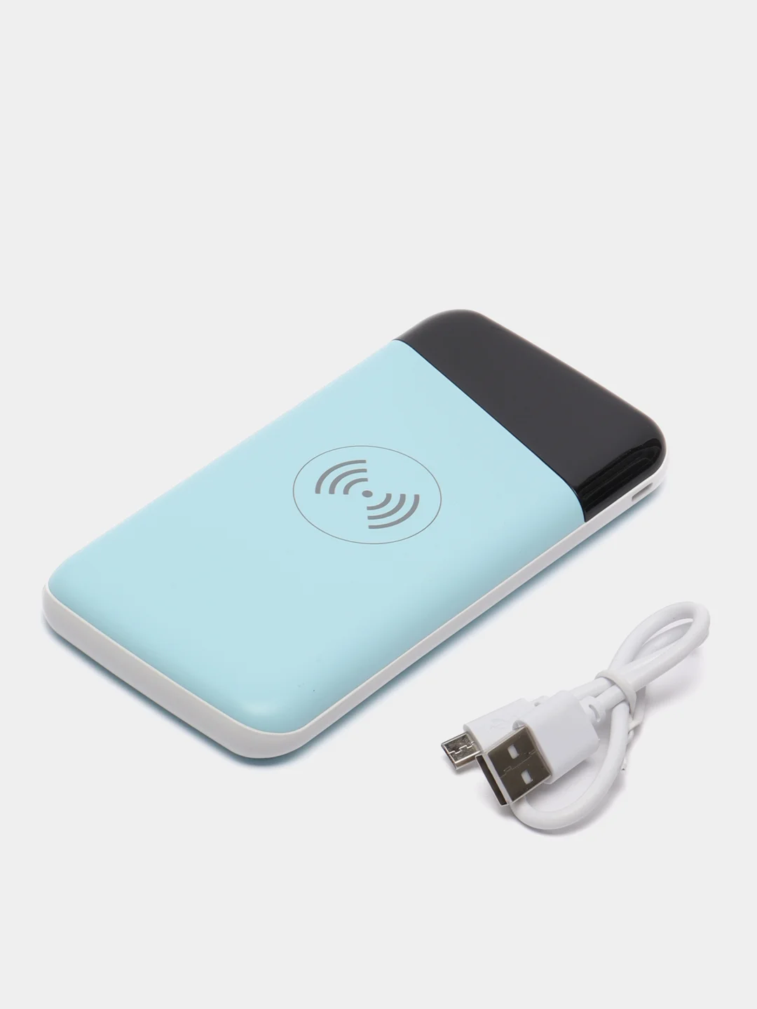 Голубой повер банк, 10000 mAh, с беспроводной зарядкой для смартфонов