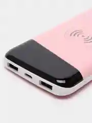Розовый повер банк, 10000 mAh, с беспроводной зарядкой для смартфонов