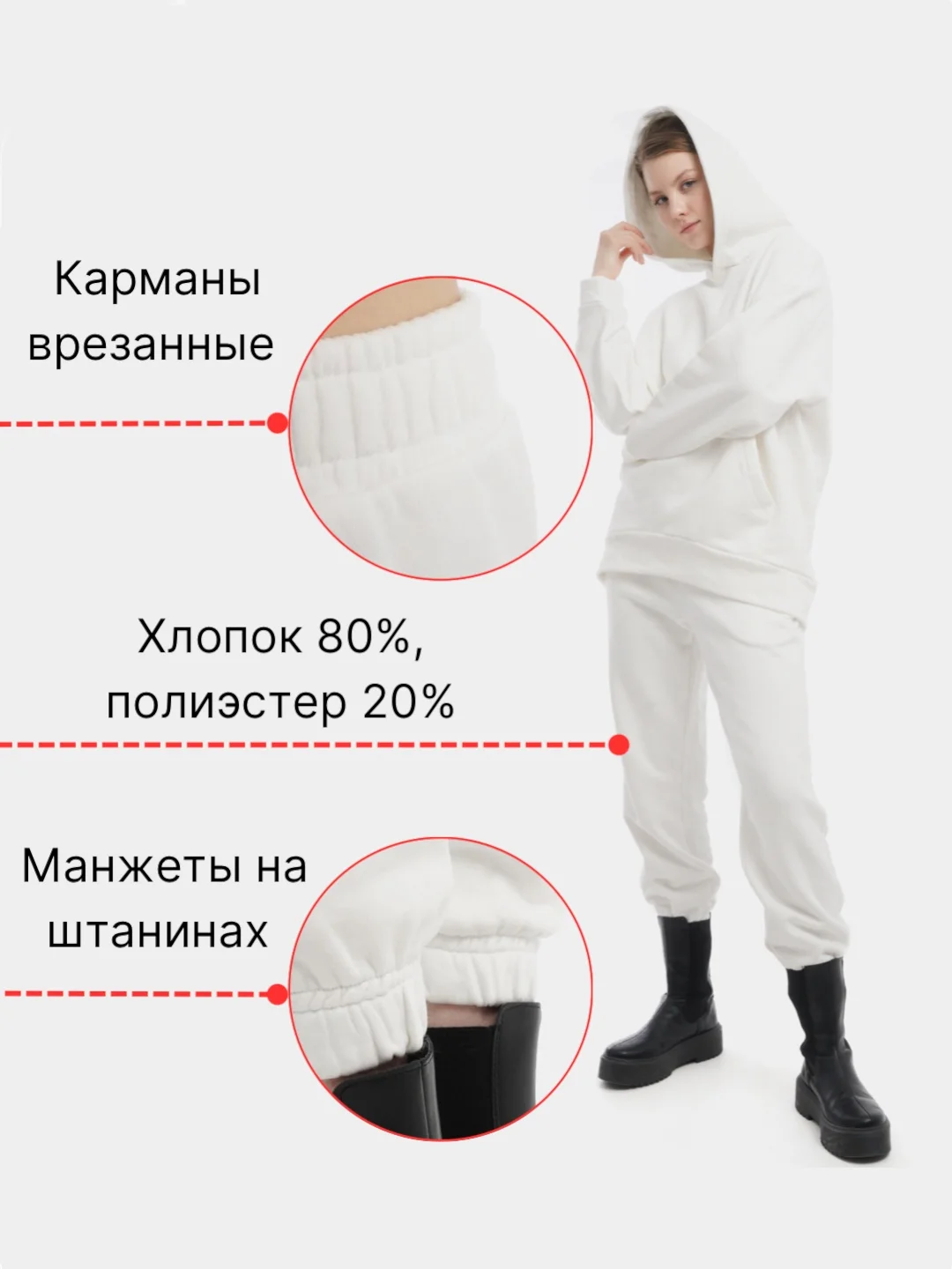Белый брюки женские оверсайз, штаны спортивные без начеса