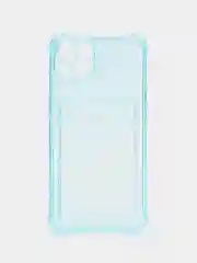 Голубой чехол для iPhone (Айфон) 11, 14, 13, Pro, Max, 12, XR, XS, 7, 8, Plus, с карманом для карт, прозрачный