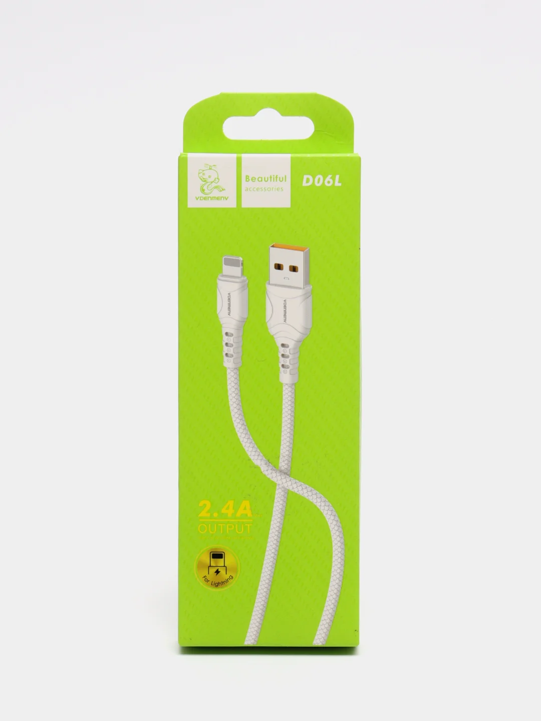 Белый usb кабель зарядный, 1.0м, DENMEN D06 2.4A, TypeC/MicroUSB/Lightning для Android и iPhone