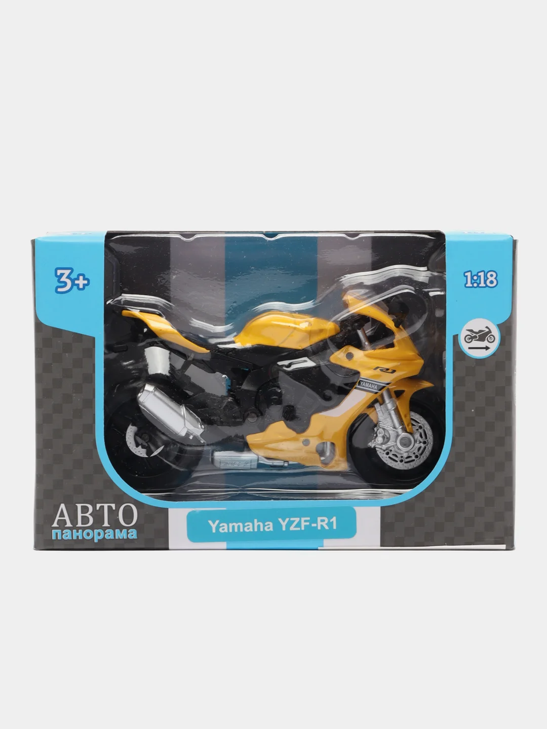Мотоцикл металл. 1:18 Yamaha YZF-R1, желтый, свободный ход колес, 14 см, JB1251505