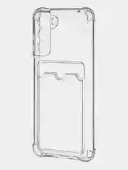 Молочный противоударный чехол для Samsung Galaxy S21 силиконовый ROSCO с карманом для карт и углами