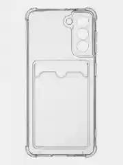 Молочный противоударный чехол для Samsung Galaxy S21 силиконовый ROSCO с карманом для карт и углами