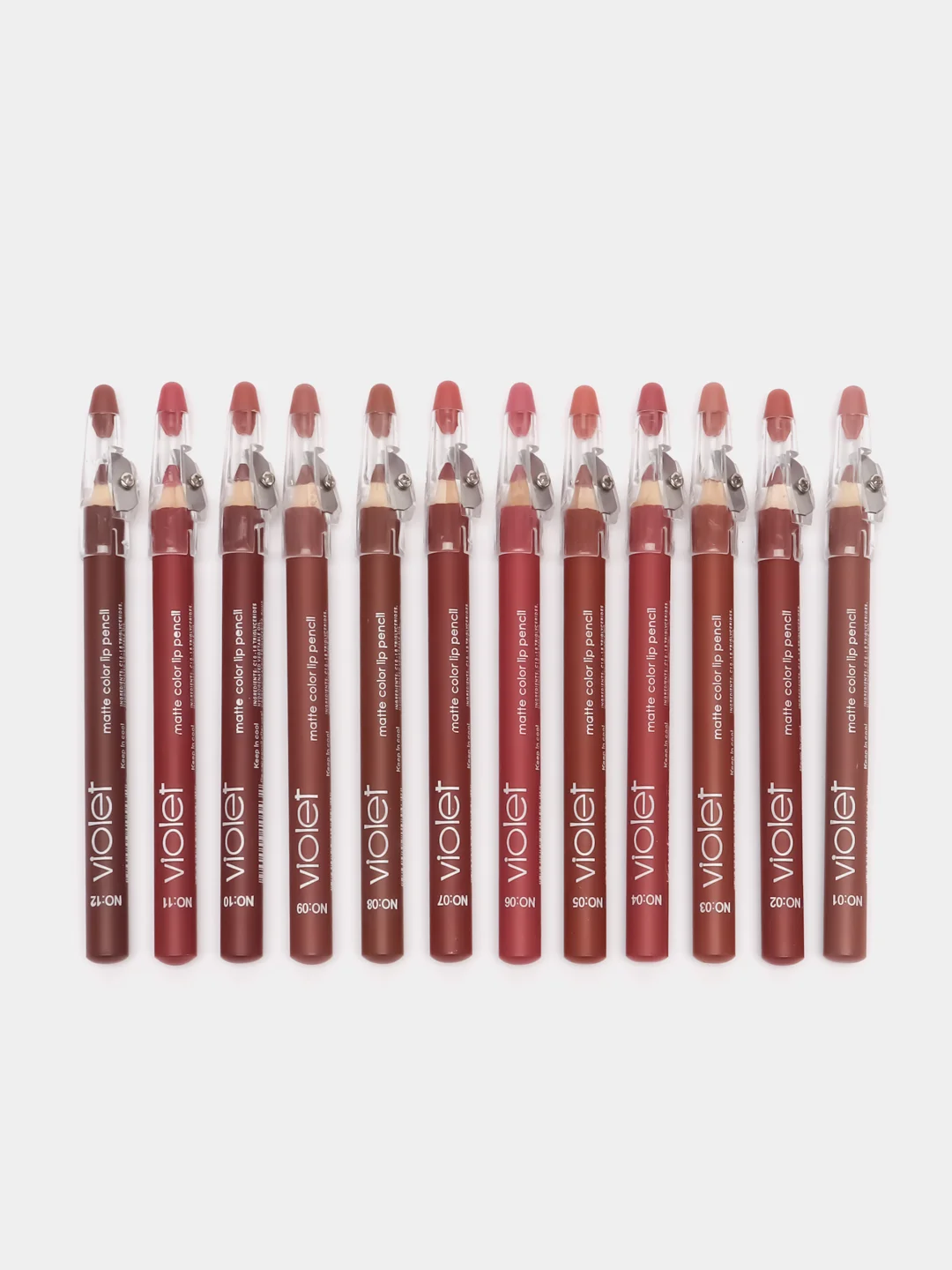 Карандаш-помада для губ Violet Waterproof Lipstick, с точилкой, набор, 12 цветов