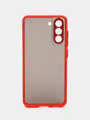 Красный чехол пластиковый на Samsung Galaxy S21 FE (Самсунг С21 ФЕ), матовый, с цветными кнопками