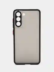 Черный чехол пластиковый на Samsung Galaxy S21 FE (Самсунг С21 ФЕ), матовый, с цветными кнопками