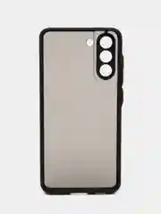 Черный чехол пластиковый на Samsung Galaxy S21 FE (Самсунг С21 ФЕ), матовый, с цветными кнопками