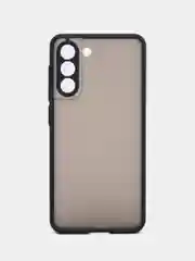 Темно-синий чехол пластиковый на Samsung Galaxy S21 FE (Самсунг С21 ФЕ), матовый, с цветными кнопками