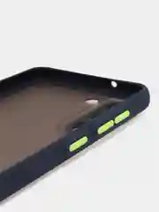 Темно-синий чехол пластиковый на Samsung Galaxy S21 FE (Самсунг С21 ФЕ), матовый, с цветными кнопками