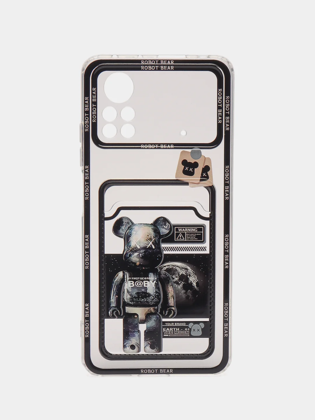 Черный чехол Xiaomi Poco X4 Pro (Сяоми Поко Х4 Про), прозрачный, с карманом для карты, с рисунком