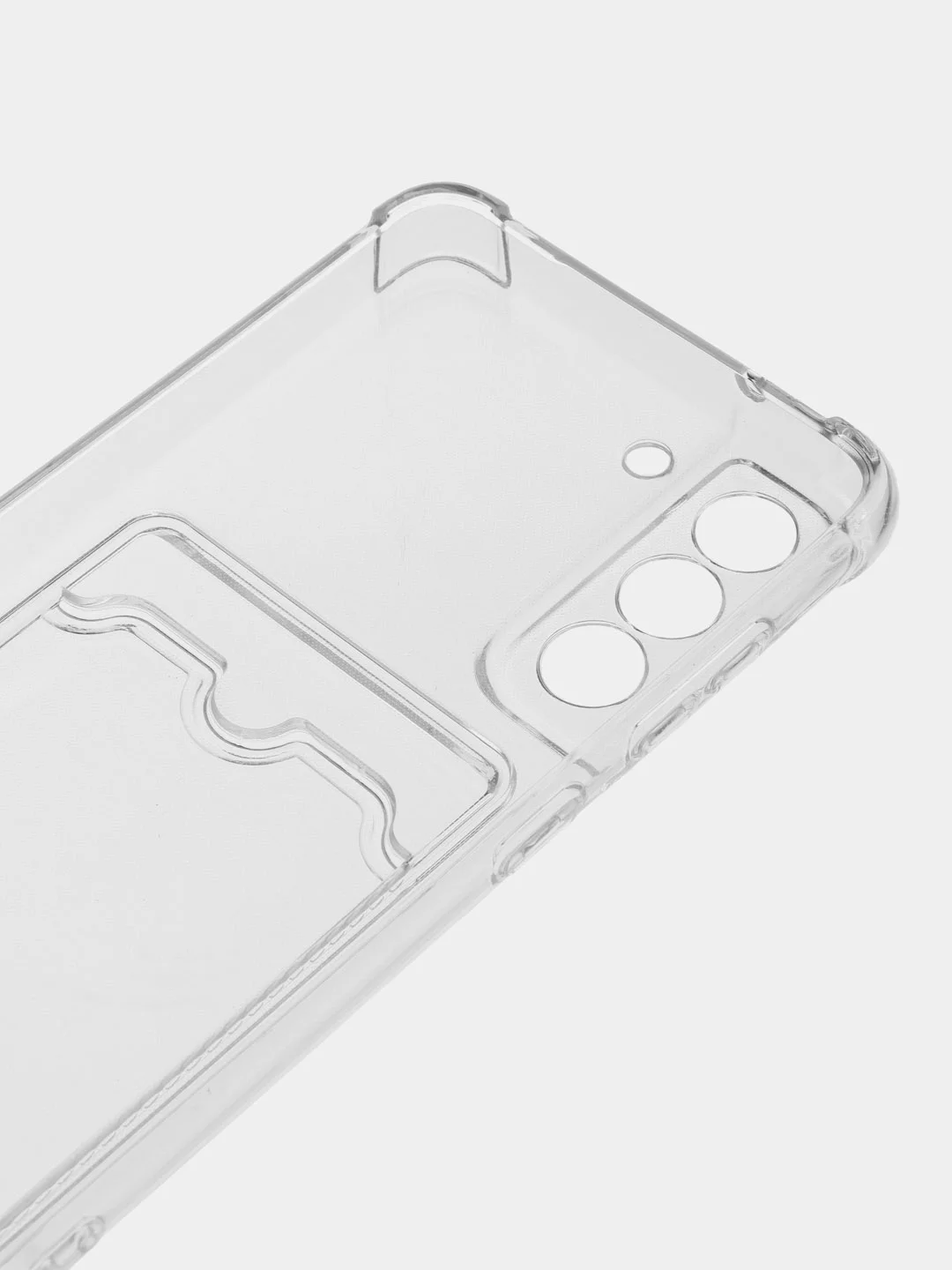 Белый чехол Samsung Galaxy S21 FE прозрачный противоударный с карманом для карты силиконовый