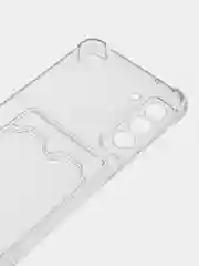 Белый чехол Samsung Galaxy S21 FE прозрачный противоударный с карманом для карты силиконовый