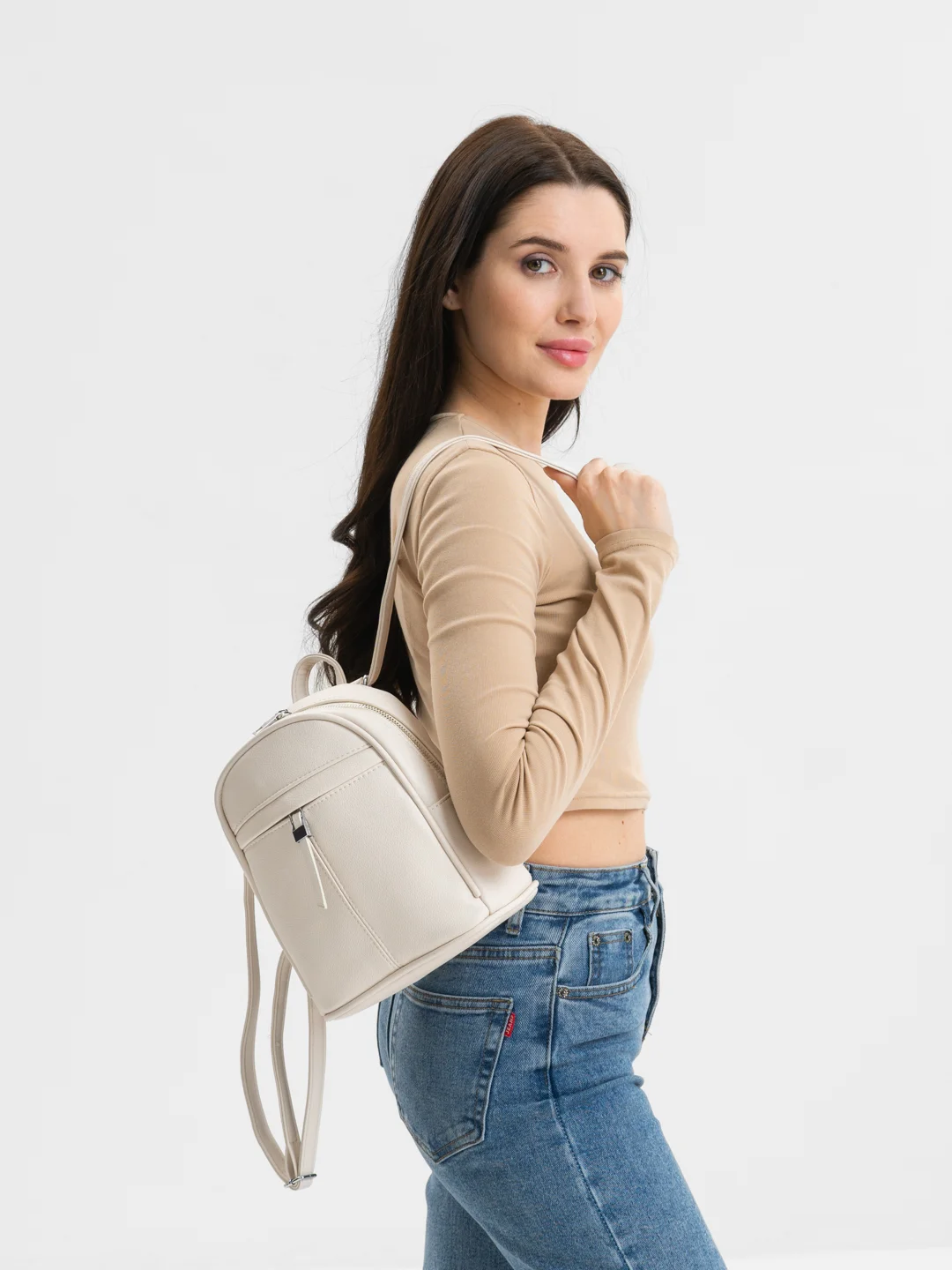 Слоновая кость рюкзак мини, искусственная кожа, 3 цвета, 22*19 см, с декором