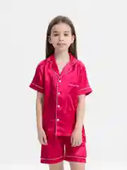 Фуксия пижама с шортами, для девочек, атласная