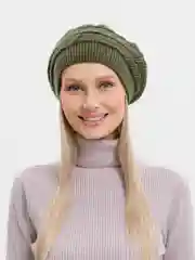 Зелёный хаки шапка-берет женская вязаная Эльба