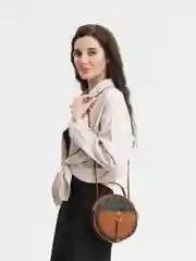 Терракотовый женская сумка,круглая, через плечо