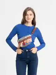 Голубой женская сумка плетеная (бананка)