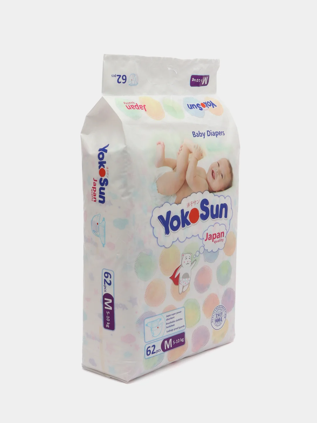 Подгузники YokoSun на липучках, размер М (5-10 кг), 62 шт.
