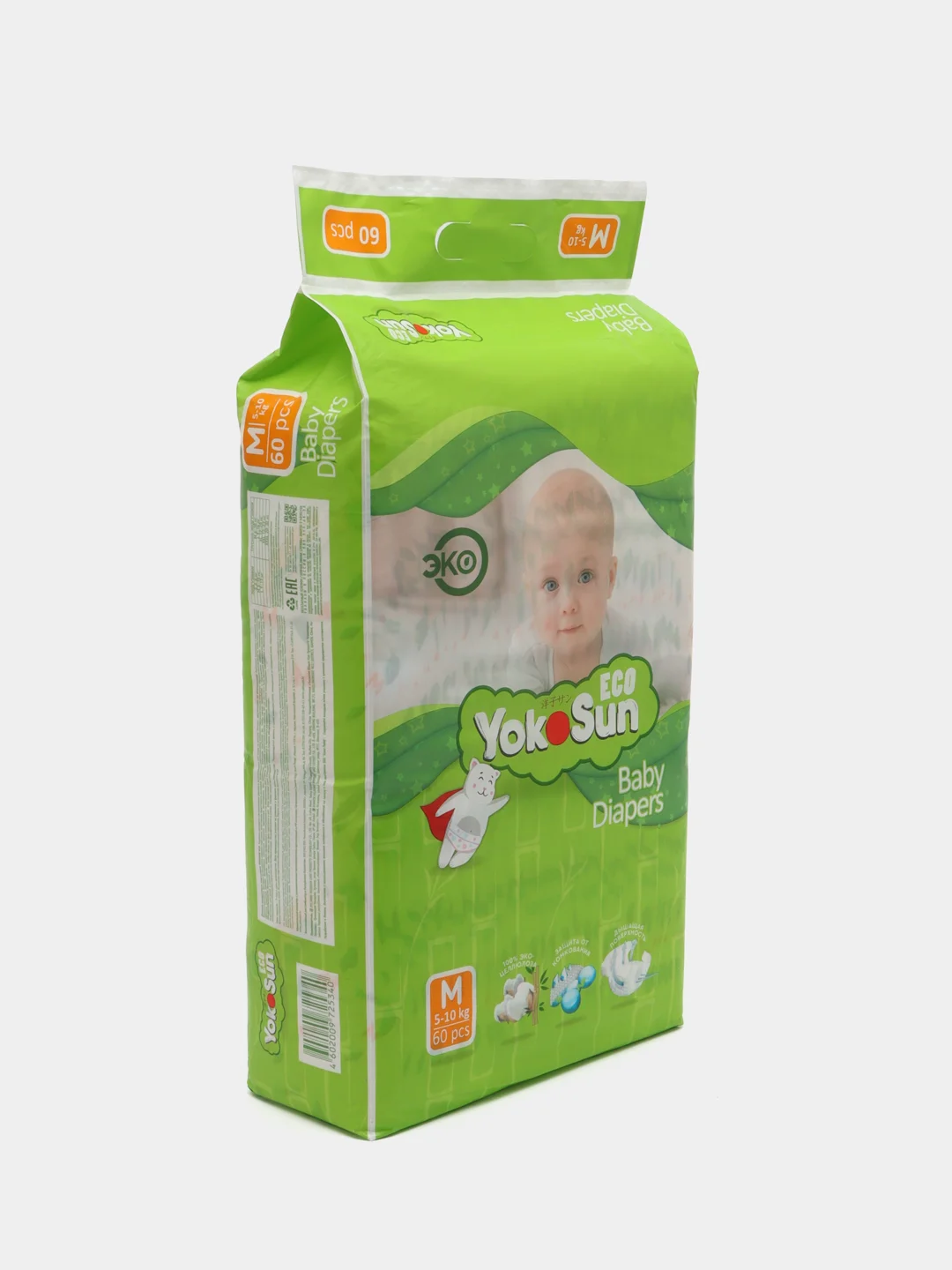 Детские подгузники YokoSun Eco размер М (5-10 кг), 60 шт.