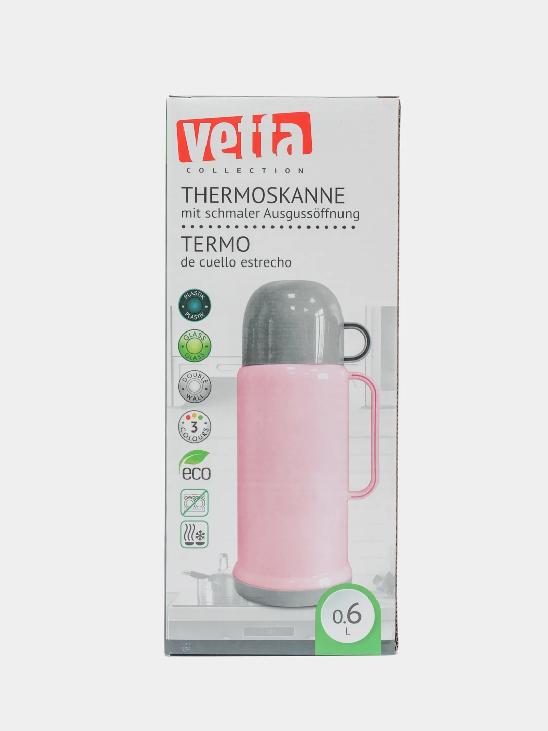 Розовый термос VETTA "Туристический", стеклянная колба, 0, 6 л, 3 цвета