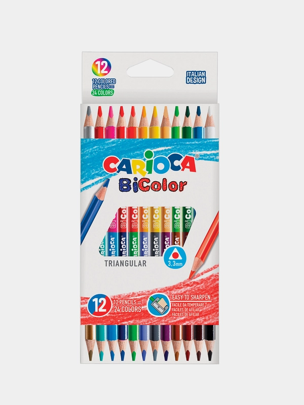 Карандаши двухсторонние CARIOCA "Bi-color", 12 штук, 24 цвета, заточенные, 42991