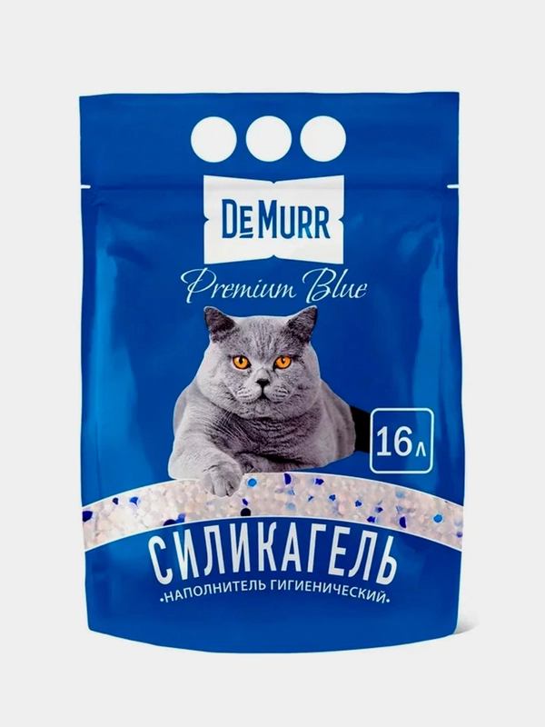 Силикагелевый наполнитель с синими гранулами DeMurr Premium BLUE для кошачьего туалета 16л