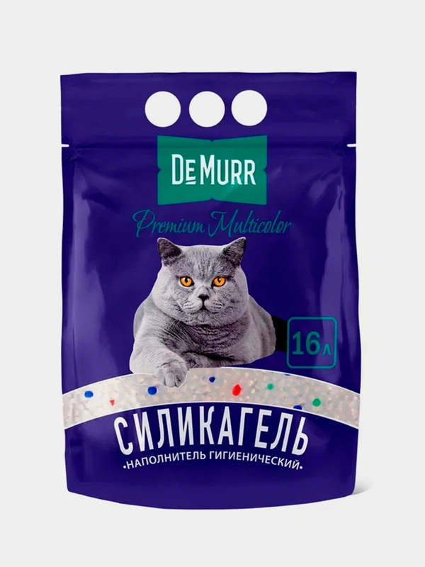 Силикагелевый наполнитель с цветными гранулами DeMurr Premium Multicolor для туалета, 16л