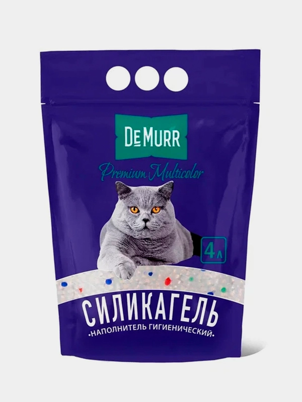 Силикагелевый наполнитель DeMurr Premium, для кошачьего туалета, с цветными гранулами, 4 л