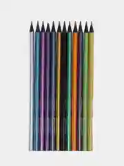 Карандаши цветные BRAUBERG METALLIC, 12 цветов металлик, черное дерево, трёхгранные