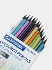Карандаши цветные BRAUBERG METALLIC, 12 цветов металлик, черное дерево, трёхгранные