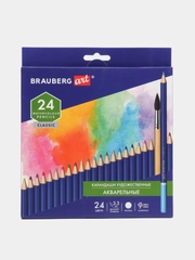 Карандаши художественные цветные акварельные BRAUBERG ART CLASSIC, 24 цвета, грифель 3,3мм