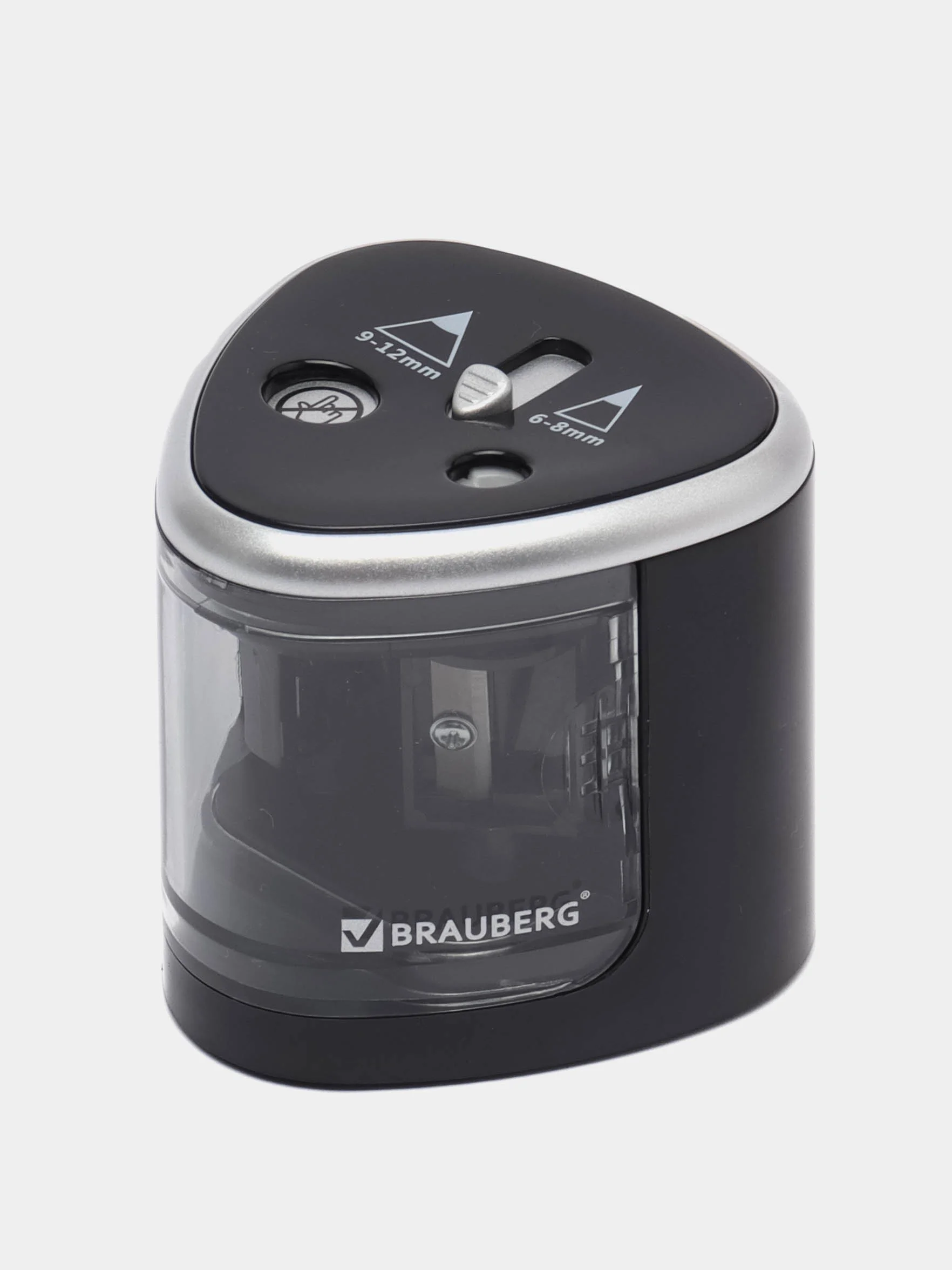 Точилка электрическая BRAUBERG DUAL (для 2 диаметров карандашей!), 4 батарейки АА, черная