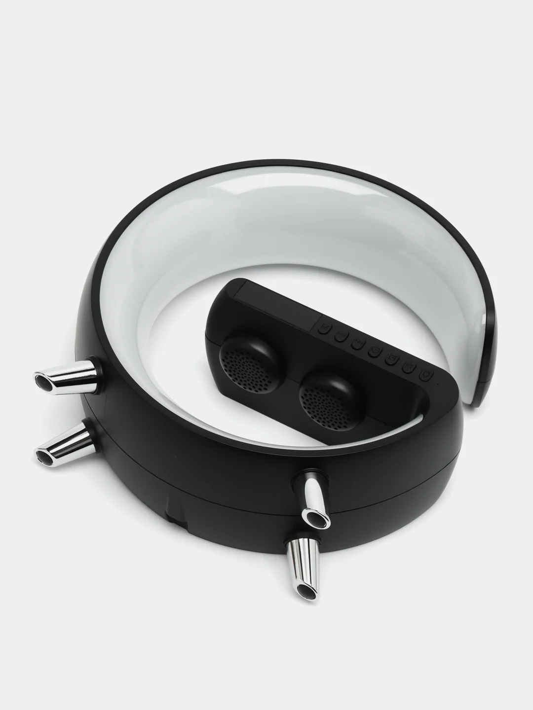 Черный ночник с беспроводной зарядкой: часы, будильник и Bluetooth колонка