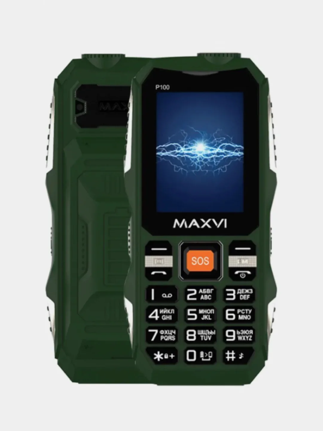 Зеленый мобильный телефон Maxvi P100, ударопрочный