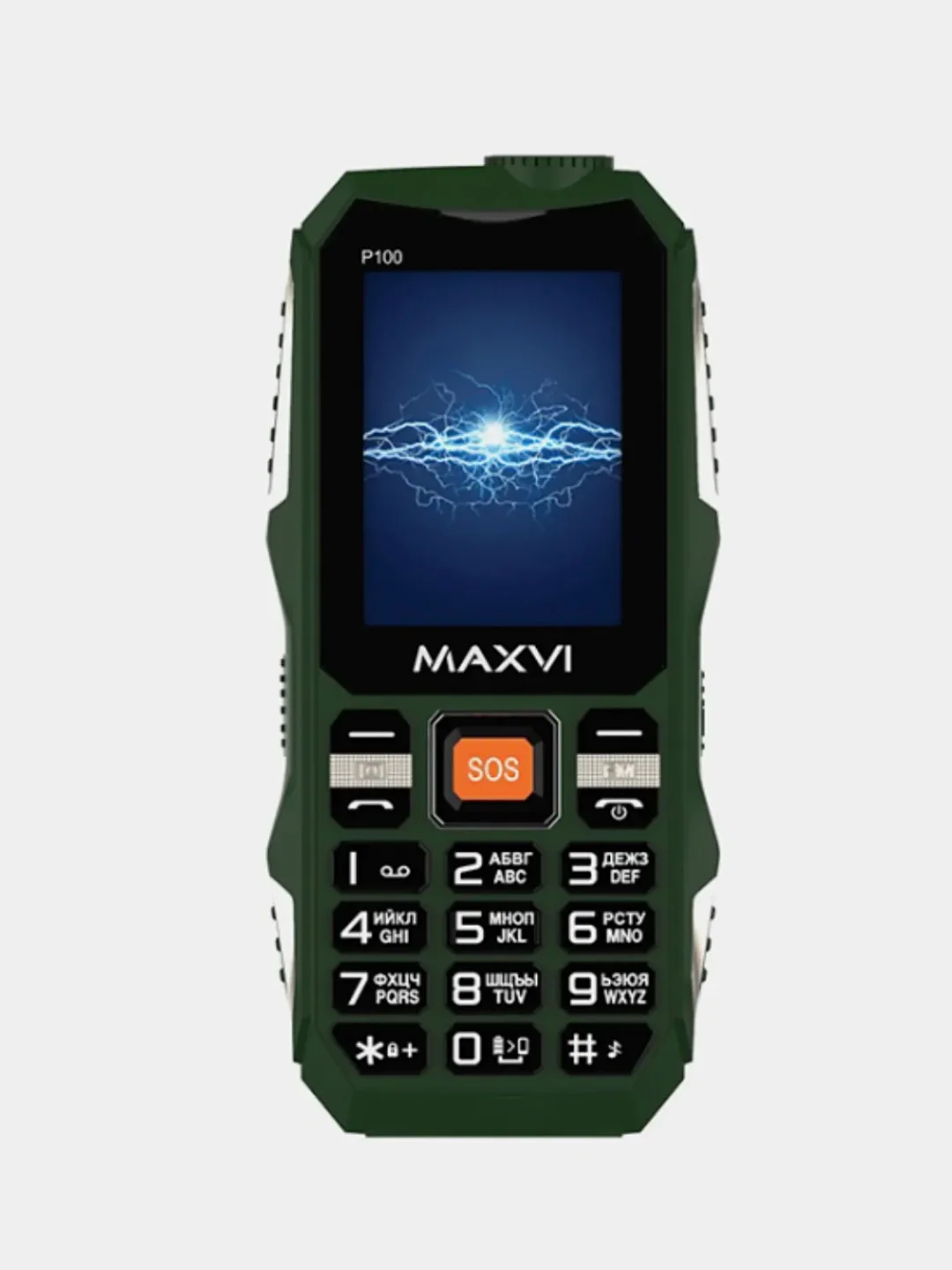 Зеленый мобильный телефон Maxvi P100, ударопрочный