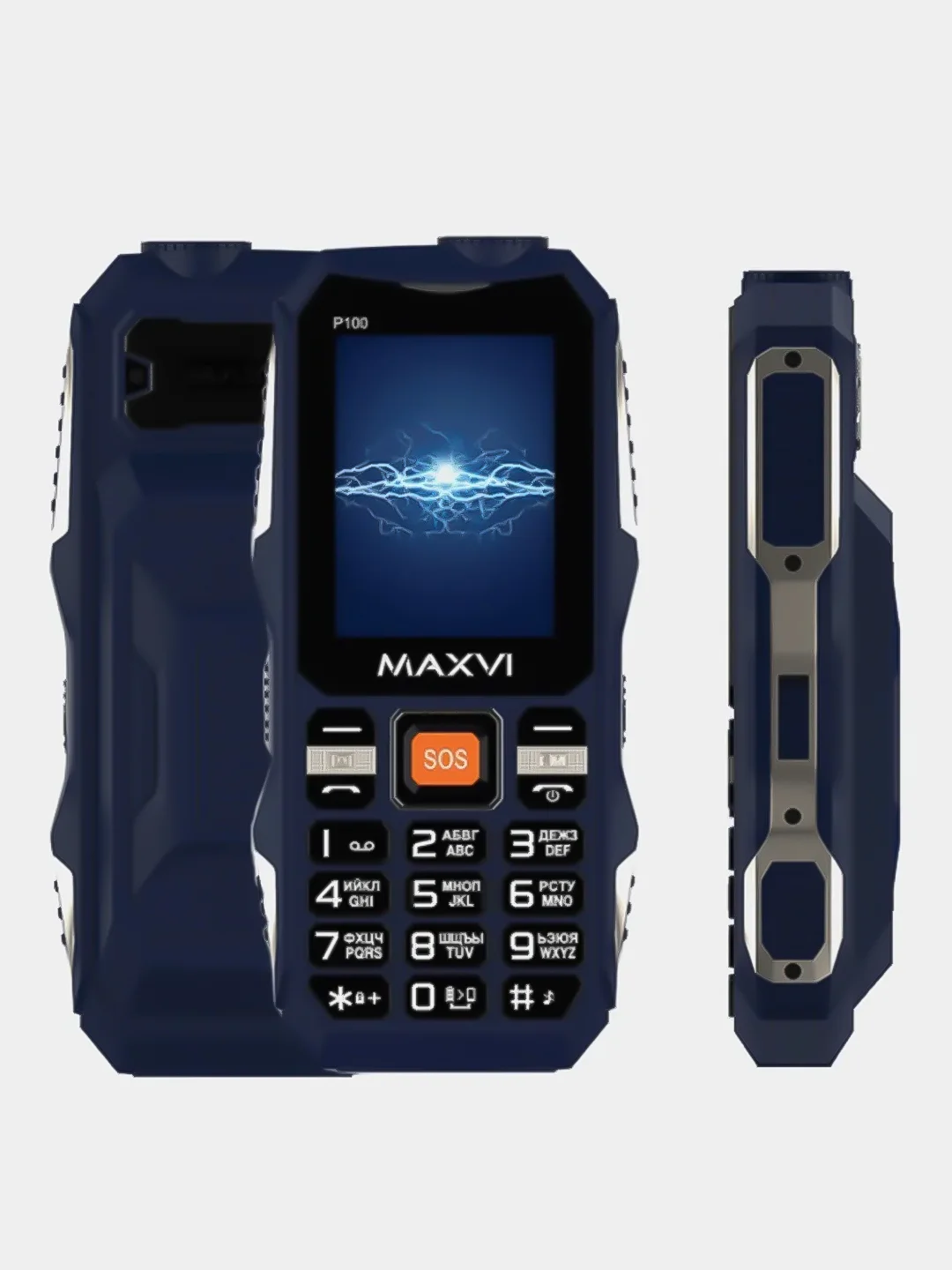 Синий мобильный телефон Maxvi P100, ударопрочный