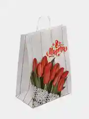 Белый крафт-пакет подарочный на 8 марта