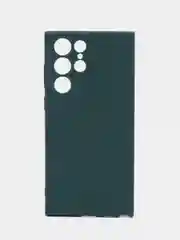 Тёмно-зелёный чехол BROSCORP для Samsung Galaxy S22 Ultra матовый силиконовый тонкий бортик вокруг камер