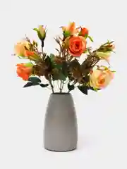 Багровый искусственные цветы. Розы (двухцветный букет ) Композиция. Высота: 34 см  Букет из 7 веток