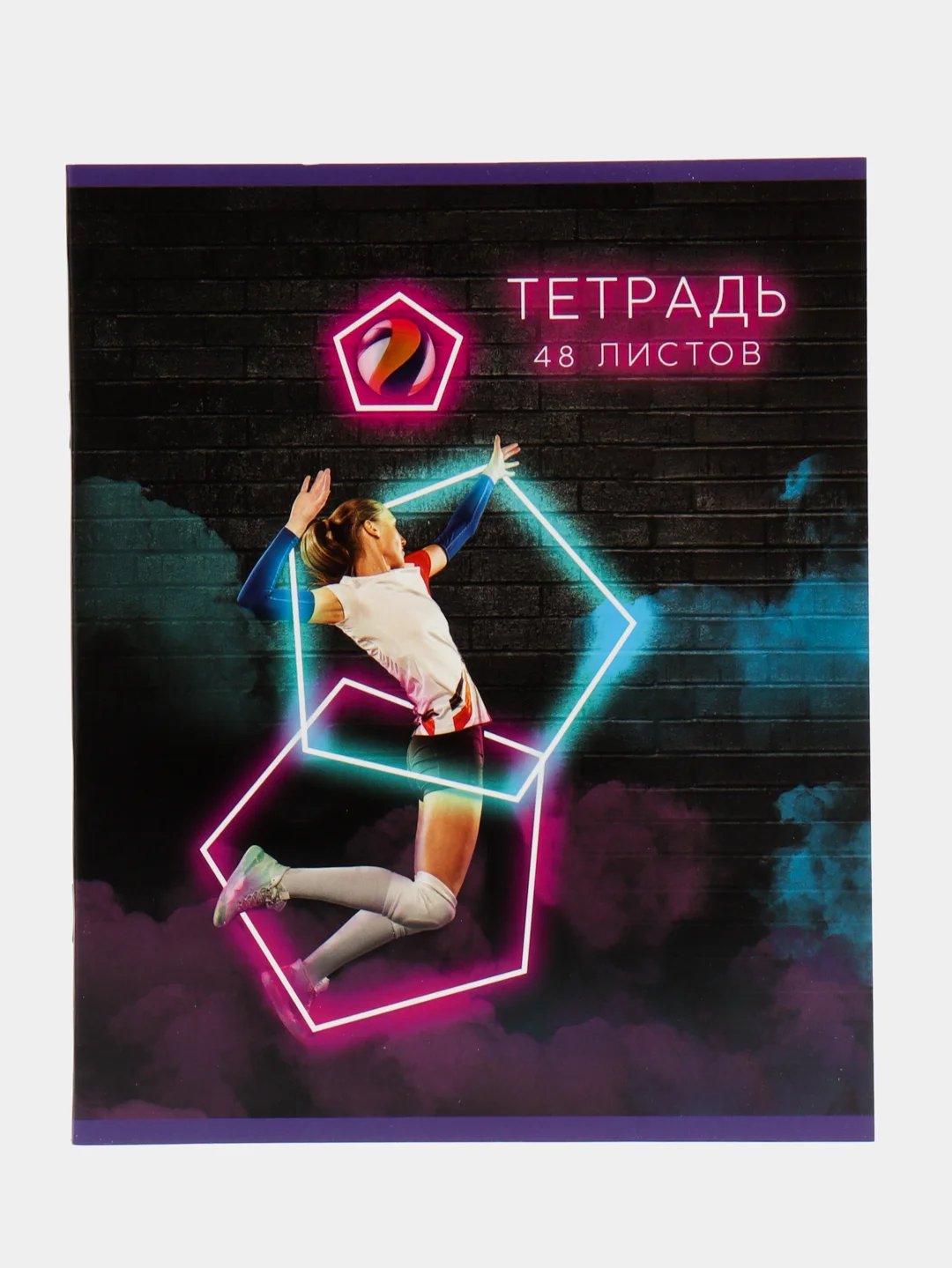Бирюзовый тетрадь в клетку 48 л,спорт,неон, обложка мелованный картон,белизна 80% общая школьная